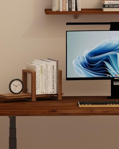 100% Solid Wood Adjustable Desktop Bookshelf, Retro Tabletop Bookshelf, Desk Shelf Holder for Living Room, Home, Office, Perfect for Magazine, Books, Cookbooks, No Tools Required to Assemble (Brown) - Image 5