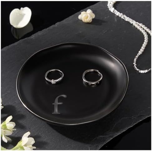 Lolalet Handmade Ceramic Ring Dish Jewelry Tray Plate with Initial, Small Monogram Gift for Her Women Girls Mother, Hostess, Engagement, Bridal Shower, Maid of Honor, Bridesmaid, Birthday, Christmas by Lolalet
