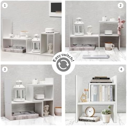 MASAKA B&W - Kawaii Storage Desktop Organizer for Your Desk Space, Double H Plants Display Shelf, Home Office Storage Rack Adjustable Stackable for Office, Dormitory (White*02) - Image 4