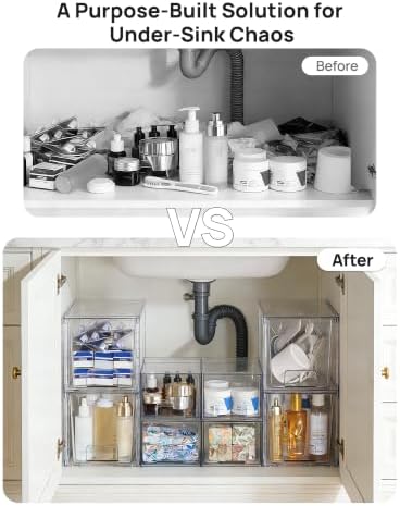 Vtopmart 8 Pack Clear Pull-Out Under Sink Organizer Set (4 Large & 4 Small) - Image 3