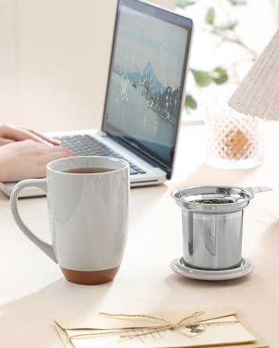 MALACASA Ceramic 18 oz Tea Mug with Lid and Infuser, Khaki Gray - Image 6