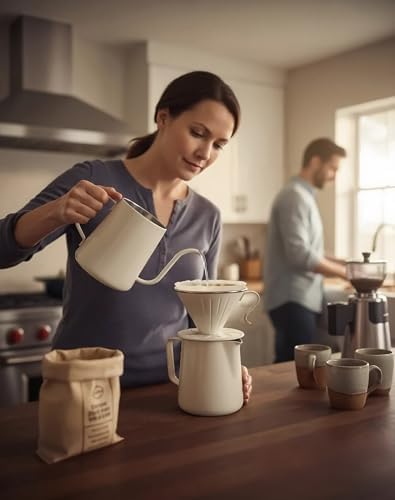 AGOGO Stainless Pour Over Coffee Maker Set, 50 Paper Filters, 20oz, Cream - Image 2