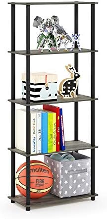 Furinno TURN-N-TUBE Storage Shelves, 5-Tier Book Shelf, Corner Shelf, Toolless Open Shelves, for Organization and Storage, Living Room, Garage, Home Office, French Oak by Furinno-FitsYourSpaceFitsYourBudget