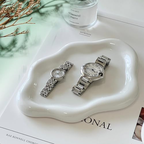 Ceramic Jewelry Dish for Women, Jewelry Tray Trinket Dish, Irregular Cloud Shape Ceramic Plate, Watch Keys Tray Ring Dish Holder for Mother's Day/Christmas/Thanksgiving/Birthday Gift(White) - Image 3