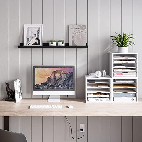 Ballucci File Organizer Paper Sorter, 5 Tier Adjustable Shelves Office Desk Organizer, 13 5/8" x 9 1/4" x 12", White - Image 2