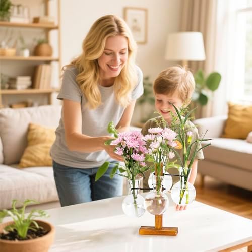 Plant Propagation Station with Wood Stand - 4 Bulb Glass Vases - Image 4