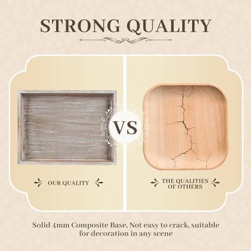 Wooden Decorative Tray, Rectangular Serving Tray with Wood Bead, Farmhouse Big Tray for Ottoman, Countertop, Coffee Tabl, 16.5" x 13"x 1.6" (White Washed) - Image 5