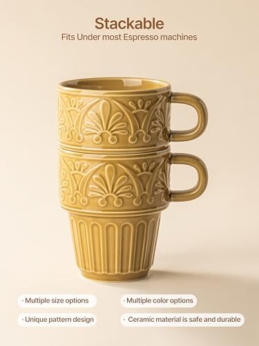 LYEOBOH Ceramic Mugs, 12 OZ Khaki Coffee Mugs Set of 4, Stackable Mug, Microwave & Dishwasher Safe, Stylish Texture Design for Coffee Tea Milk, Ideal for Home Kitchen Party & Festival Gifting - Image 6