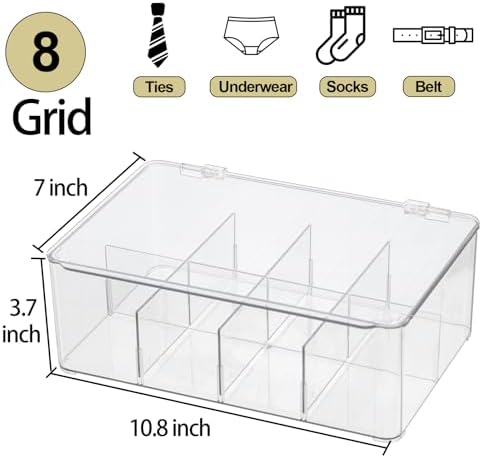 ZEXALOR Clear Tea Bag Organizer, Dresser Organizers Drawer Organzier Storage Container with Removable Dividers, Plastic Storage Bin with Lid, Organizer for Scarves Ties Bras - Image 2