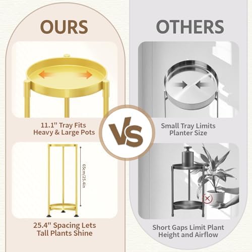 LASZOLA Metal Plant Stand Indoor Tall with 11 Inch Large Tray 2 Tier Gold - Image 6