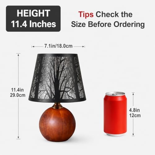 11.4" Rustic Solid Wood Small Table Lamp with Metal Forest Shade - Image 3