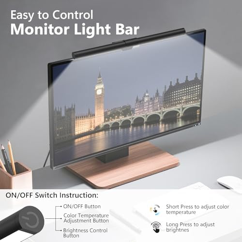 Monitor Light Bar, Eye-Care USB Reading Mnitor lamp, 11.8'' LED Computer Lights with Ultrawide Lighting, 3 Color Temperature Dimmable Desk Light for Home Office Gaming - Image 3