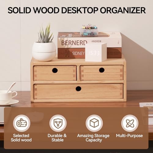 KIRIGEN Wood Desk Organizer with 3 Drawers, Desktop Storage, Natural 23-NA - Image 3