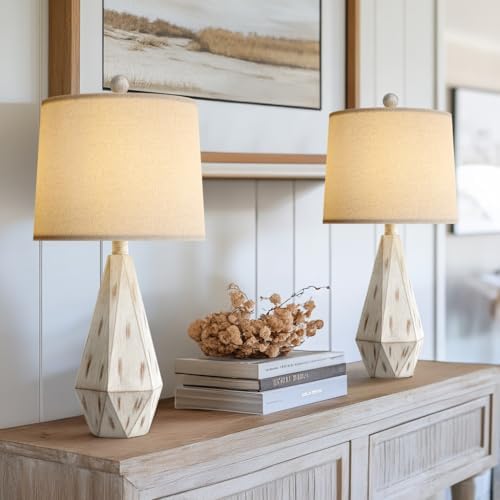 PoKat 23'' Farmhouse Table Lamps Set of 2, Beige Rustic Lamps for Living Bedroom Night Stands, Bedside Nightstands Living Room Table Lamps for End Side Table, Beige and White - Image 4