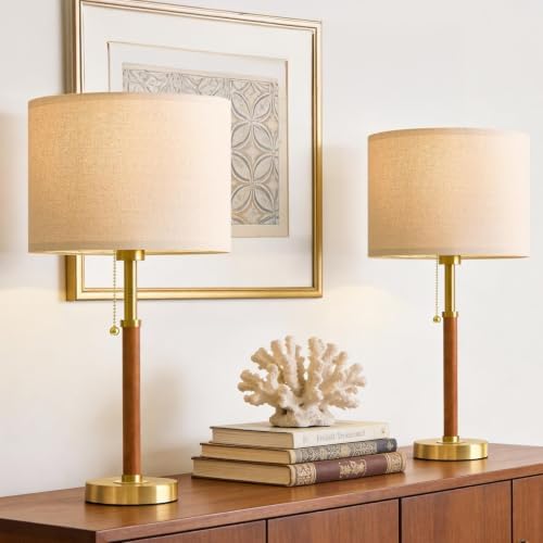 22" Wood Table Lamps Mid Century Modern Lamp for Bedroom Living Room by G-SAFAVA