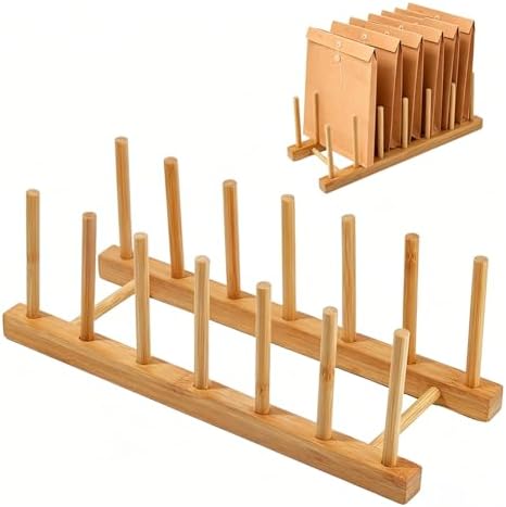 DICOSMETIC 2 Sets Bamboo Desk File Organizer 6-Compartment Vertical File Holder Bamboo Mail Sorter Wooden Desktop Paper Organizer for Home Office School, 30.1x11.5x10.6cm by DICOSMETIC