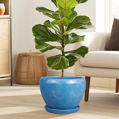 Ceramicfor 10 Inch Planter Pot, Ceramic Pots for Plants with Drainage, Blue - Image 2