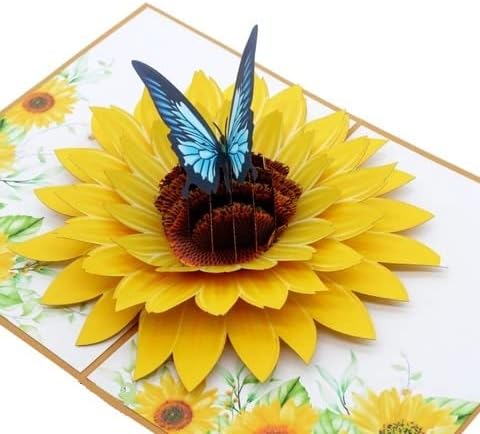 3D Pop-Up Sunflower Greeting Card with Butterfly – Handmade Birthday, Thank You, Get Well, Thinking of You Card – Unique Floral Gift for Women, Mom, Friends & Nature Lovers F30