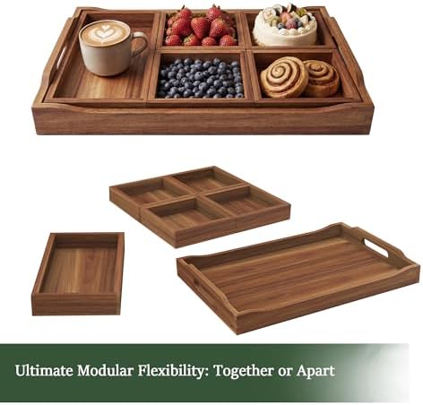 Acacia Wood Serving Tray with Handles for Ottoman Coffee Table - Image 3