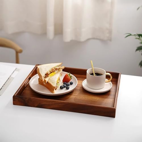 Wooden Coffee Trays with Handles Wood Serving Tray Wooden Bed Tray, Coffee Table Trays for Living Room,Wood Kitchen Tray Wood Decorative Tray with Handles - Image 4
