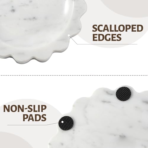 Koville 5.51" Scalloped Marble Tray, Round Stone Jewelry Trinket Dish for Ring, Natural Small Marble Tray for Bathroom Kitchen Dresser Countertop, Decorative Candle Tray(Bianco Carrara) - Image 5