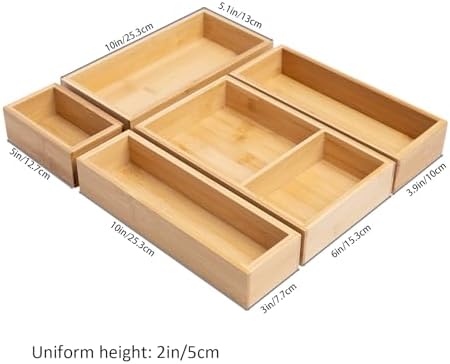 Bamboo Drawer Organizer Set, 5 Piece - Image 3