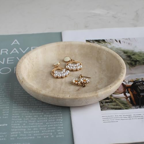 Nawgnail Natural Travertine Marble Jewelry Dish 5.5", Trinket Dish for Ring Earring, Gift for Woman Daugther(Beige Travertine) - Image 6