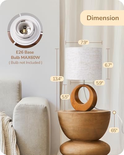 EDISHINE Small Wood Table Lamp, Nightstand Lamp, ON-Off Switch, Living Room - Image 4