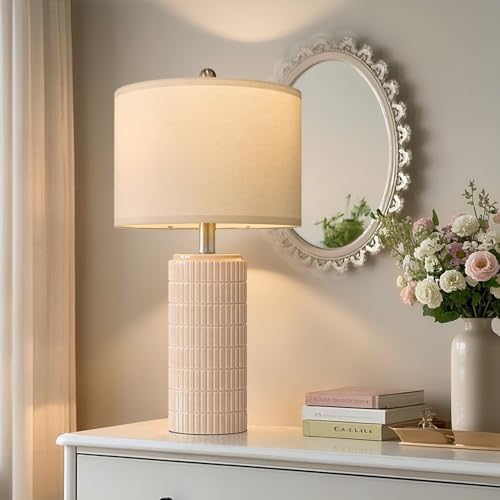 PoKat 23" Pink Ceramic Table Lamps Set of 2, Modern Bedroom Lamps for Girls Room, Bedside Lamps for Night Stands, Cute Lamps for Living Room Decor, Nightstands Desk Lamp, Pink - Image 3
