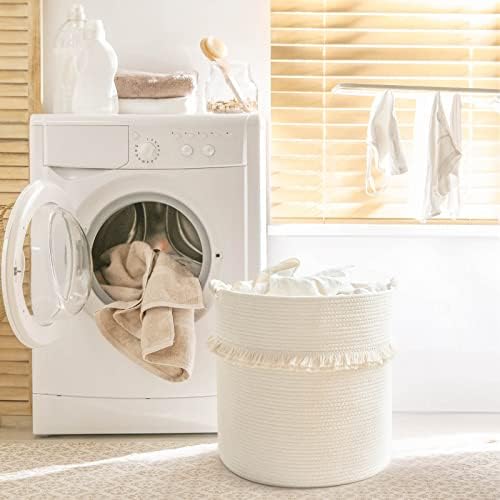 CherryNow 60L Woven Rope Baby Basket with Tassel, 17" x 16", Off-white - Image 4