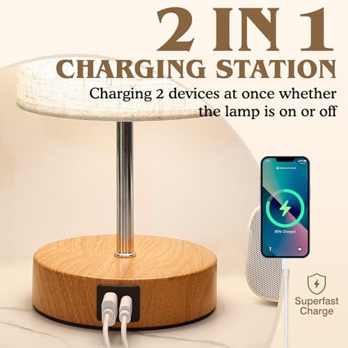 UNIFUN Nightstand Lamp, Touch Dimmable with USB-C Charging & Bulb - Image 4