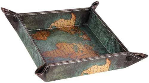 Valet Tray Desktop Storage Organizer, Vegan Leather Catchall Bedside Vanity Tray Nightstand Caddy Holder for Remote Controller, Watch, Keys, Phone, Wallet, Sunglasses, Jewelry - Map by siduater