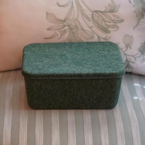 Welaxy Felt deep Storage Bins lidded Drawer Organizer Caddy for junk stuff stationery makeup jewelry closet bathroom minimalist lifestyle (Forest Green Lid, S) - Image 3