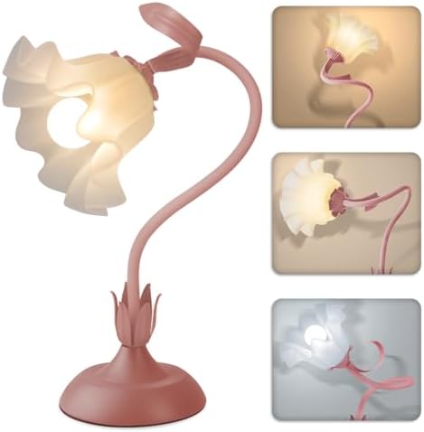 Women Bedside Table Lamps for Bedroom, Cute Flower Desk Lamp with Adjustable Flexible Gooseneck, 3 Color Temperatures Nightstand Lamp with E26 LED Bulbs, Floral Lamp for Living Room, Office,Reading by Larnix
