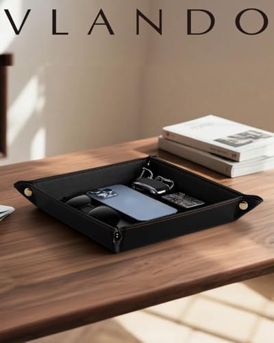 VLANDO Valet Tray, Foldable PU Leather Catchall Tray, Black - Image 3