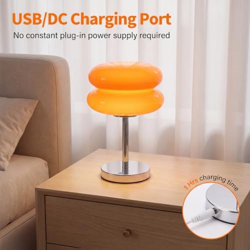Senzoy Double-Layer Tart Night Light, Glass Mushroom Table Lamp, Orange - Image 5
