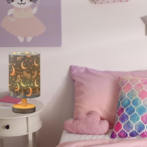 Black and Gold Christmas Moon Stars Bedside Table Lamps with USB Port for Bedroom Lamp Accent Table Lamp Small Nightstand Lamp Sturdy Linen Shade Wooden Decorative Lamps for Kids|Reading|Dorm|Home - Image 5