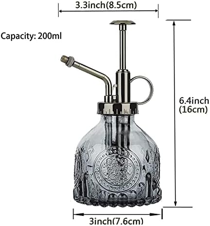 Glass Plant Mister Spray Bottle Indoor Watering Can 6.4inch Tall with Bronze Plastic Top Pump Vintage Small Plant for Outdoor Garden Succulent Flower (Gray) - Image 4