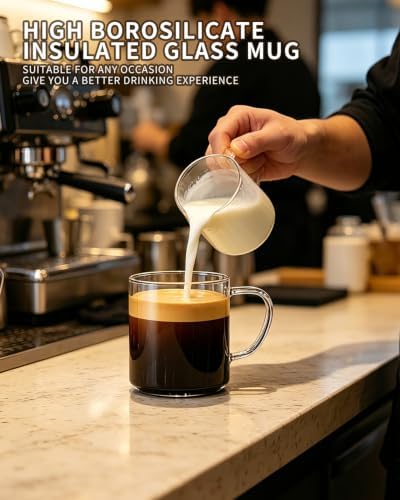 LUXU Glass Coffee Mugs, 14 oz Ice coffee cups,Clear Tea Cups Set of 4 - Image 2