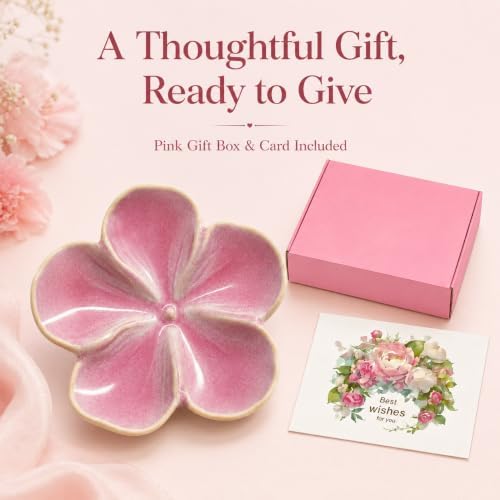Ceramic Flower Jewelry Ring Trinket Dish Tray, Gifts for Women, Pearl Pink - Image 6