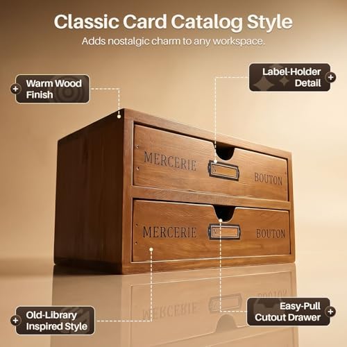 Flexzion Wooden Storage Box with 2 Drawers, Vintage Desktop Organizer - Image 5