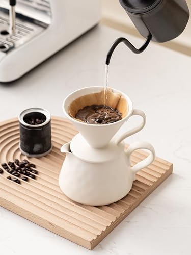 Pour Over Coffee Maker,Ceramic Coffee Maker With 40 pcs Paper Filter，15oz/450ml Ceramic Pour Over Coffee Dripper（Off White） - Image 6