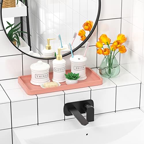 Bathroom Vanity Tray for Countertop - Bamboo Organizer Tray for Dresser Tops, Toilet, Perfume Small Decorative Tray Wood Tray for Home Decoration 11.81” L x 6.1” W x 0.79” H (Pink) - Image 2