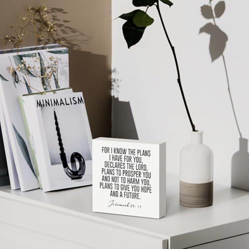 For I Know the Plans I Have for You Jeremiah 29:11 Wooden Box Sign Inspirational Decor Christian Gifts Bible Verse Decorations for Home Office Shelf Table Desk Gifts for Women 5 x 5 Inch - Image 4