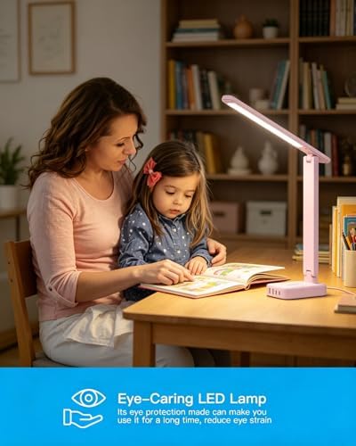 LED Desk Lamp, Power Strip with 4 USB 3 Outlets, Dorm Room Essentials, Pink - Image 5