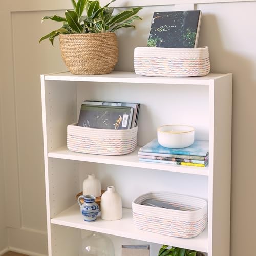 NaturalCozy 11.8"x8"x4.5” Rectangle Storage Baskets for Shelves 3 Pack | Cotton Rope Woven Small Baskets for Organizing | Small Storage Bins for Nursery, Bathroom, Closet, Shelf, Decorative, Gift - Image 3
