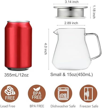 CNGLASS Small Glass Teapot with Stainless Steel Filter Lid,15oz(450ml) Glear Tea Kettle Stovetop Safe,Borosilicate Glass Tea Pots for Blooming and Loose Leaf Tea - Image 2