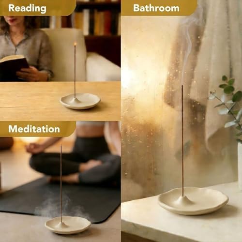 Minimalist Stone Sand Incense Holder – Handcrafted Modern Minimalist Incense Stick Holder for Meditation, Yoga, Aromatherapy Home, Office Decorative Burner (Off-White) - Image 6