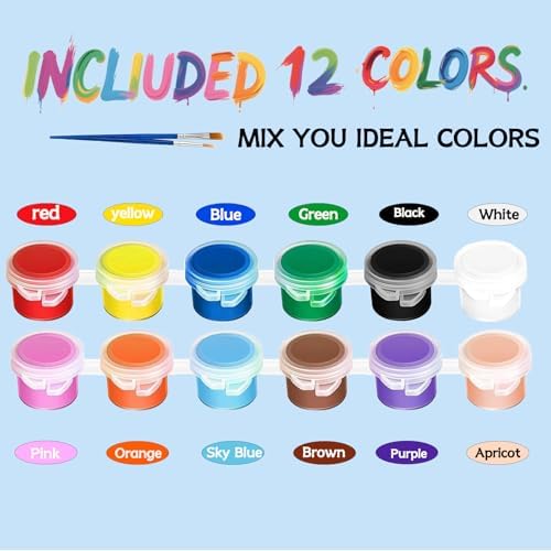 10 Pack Mini Acrylic Paint Set, 12 Colors Washable Paint Strips for Kids & Adults - Includes 20 Brushes (10 Flat + 10 Pointed), kids Paint Kits for Easter Eggs, Birthday, Classroom Party, Art Gifts - Image 4
