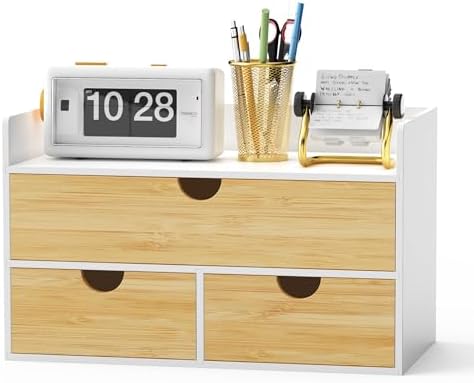 Bamboo Desk Organizer with Drawers, Desktop Storage for Office Supplies by Wisuce